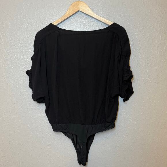 Intimately Free People Cleo Bodysuit Semi-Sheer Short Sleeve Black Size Small - Picture 3 of 10